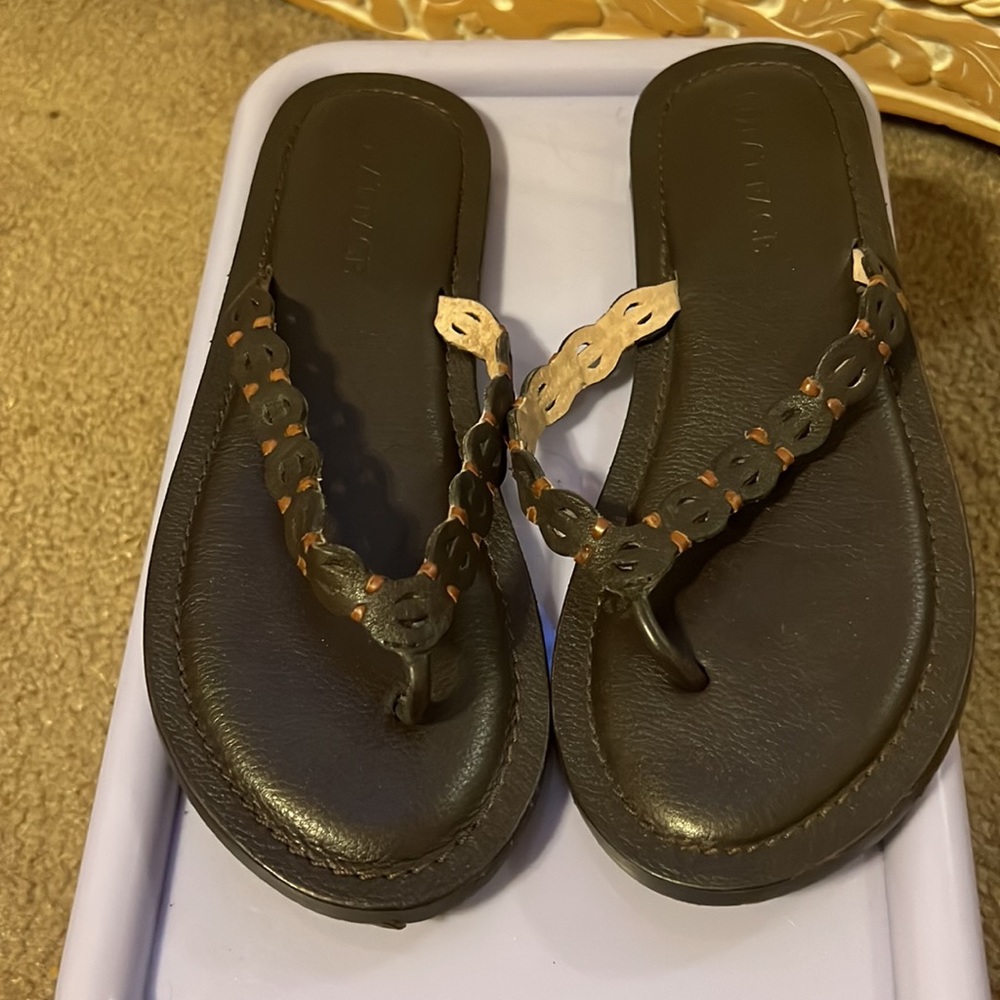 Fat Face dark brown leather flip flops Size 8 - Picture 4 of 9